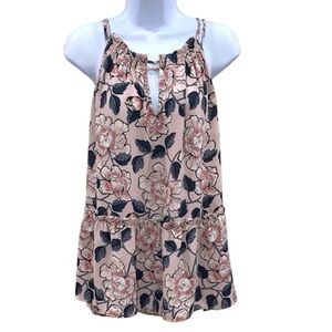 LOFT Women's Pink and Gray Floral Top Halter Style With Babydoll Hemline Size XL